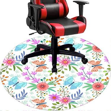 Imagem de Tapete de cadeira de escritório com flores, textura de flor, tapete de cadeira de mesa para piso de madeira de escritório em casa, protetor de piso de pilha baixa, redondo 119 cm