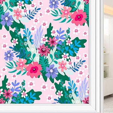 Imagem de Película de janela de privacidade de flores, textura de estilo floral, filme de vidro para sala de estar e escritório em casa, L90 x C 190 cm