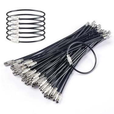 Imagem de Uniclife Cabo de chaveiro preto de 10 cm grande de aço inoxidável para chaveiro para caminhadas ao ar livre, suporte de etiqueta de bagagem conectável resistente para esportes e viagens, pacote com 50