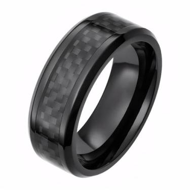 Imagem de TTVOVO 8 mm preto/vermelho/verde/azul/prata fibra de carbono embutida anel de casamento preto acabamento polido anel masculino ajuste confortável para homens e mulheres, Sem pedra preciosa
