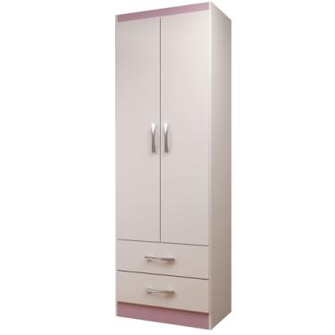 Imagem de Guarda Roupa 2 Portas 2 Gavetas Roupeiro Compacto Quarto Da Criança Infantil Solteiro Completo Com Cabideiro (Branco/Rosa)