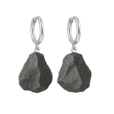 Imagem de Brinco de Argola Hematita - Cristal Natural, Prata 925
