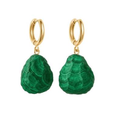Imagem de Brinco de Argola Malaquita - Cristal Natural, Banho Ouro 18k