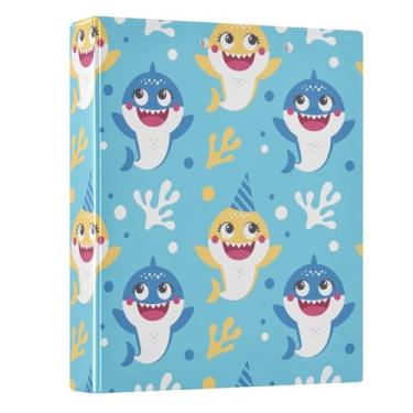 Imagem de Fichário com 3 anéis, tubarão fofo, fichário redondo de 3,8 cm, fichário com 200 folhas para crianças, material escolar, mulheres e homens, escritório, 1 pacote