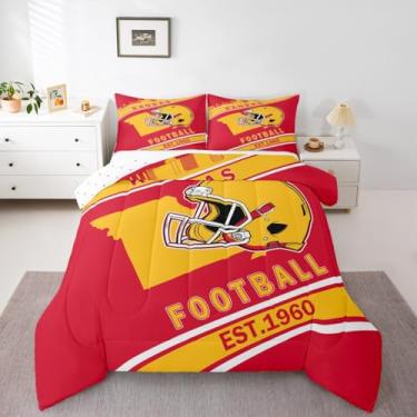 Imagem de Erosebridal Jogo de cama de futebol americano, decoração esportiva moderna para quarto de meninos, capacete de futebol americano, conjunto de edredom para crianças, adolescentes, ilustração de mapa da