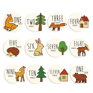 Imagem de Ouksma Discos Marcadores Mensais para Bebês - Discos Clássicos Cursivos de Madeira com Adereços de Foto Reversíveis para Anúncios e Marcos do Bebê, Presente Neutro de Gênero para Meninos e Meninas