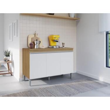 Imagem de Balcão Gabinete Manu 3 Portas sem Tampo 120cm Ajl Móveis - Amêndoa/Bra