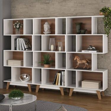 Imagem de Estante para Livros 12 Nichos Branco/Nogal Cj-008 - Hecol Móveis