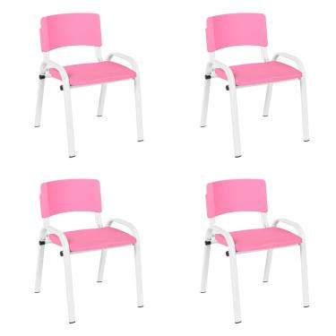 Imagem de Kit 4 Cadeiras Escolares ISO Infantil Base Branca Estrutura Metálica