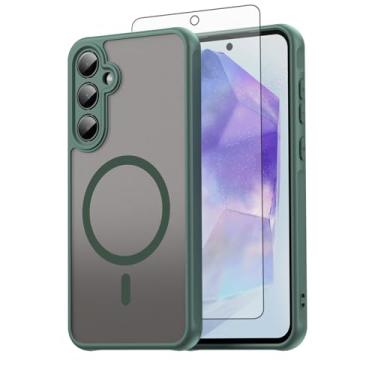 Imagem de Asuwish Capa de telefone para Samsung Galaxy A55 5G, compatível com Magsafe Magnetic, translúcido fosco antiimpressão digital, capa protetora à prova de quedas de grau militar A 55 55A A555G verde