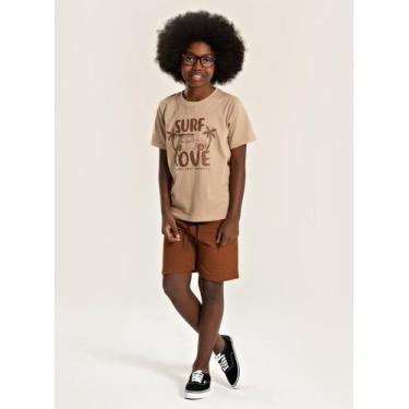 Imagem de Conjunto Verão Menino Marrom Camiseta e Bermuda com Bolso Surf - Molek
