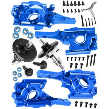 Imagem de hopsupRC Aluminum Front Rear Bulkhead Gearbox Steel Diff Gear Upgrades for 1/16 E-Revo VXL,Slash 4WD,Summit,Alloy RC Gearbox w/Transmission Gear Hops Up,Navy Blue