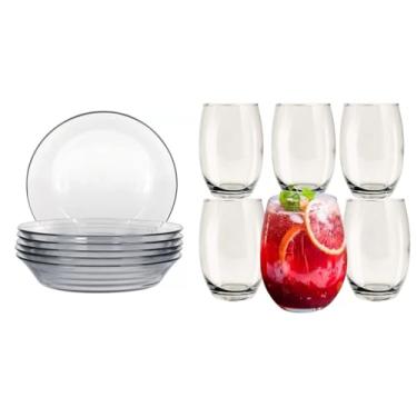 Imagem de DL - Aparelho de Jantar Transparente, Kit Jantar 12 Pçs - Pratos Liso Fundo e Copo de Vidro Liso Oval Bellagio - Buffet, Festas, Almoço Resistente e Elegante