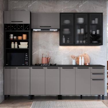 Imagem de Cozinha Modulada Completa Fidelitá Mônaco 5 Peças 270cm 12 Portas 2 Gavetas Com Tampo Cinza/Titânio