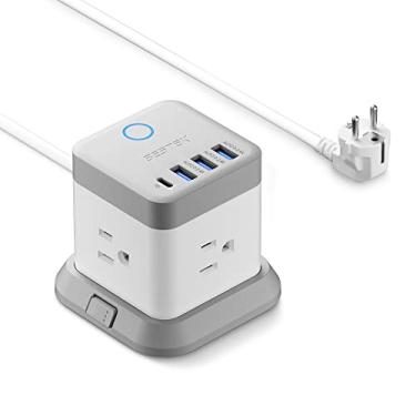 Imagem de Adaptador de tomada de viagem europeu, filtro de linha BESTEK com USB C PD 20W e 3 portas USB, extensor de saída de 3 lados, cabo de extensão UE de 1,5 m, base destacável, cubo de energia montável