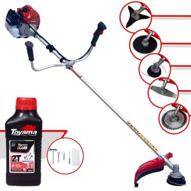 Imagem de Roçadeira Completa À Gasolina Kawashima BCJ521L Motor 2 Tempos 52cc 2,5HP Alta Performance Com Carretel Nylon + Kit 7 Opções de Corte + ÓLEO TOYAMA 2T