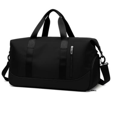 Imagem de Bolsa de Viagem Esportiva, Mala de Mão com Alça Transversal, Grande Capacidade para Academia e Viagens (Preto)