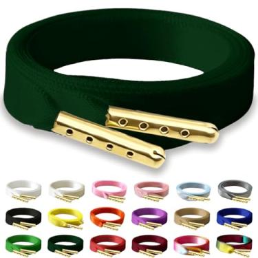 Imagem de RSAJHTRY Cadarços de sapato de fita de cetim, 2 pares de cadarços de seda planos de 10 mm de largura para tênis femininos, 16 verde-escuro, 31.5 inch (80CM)