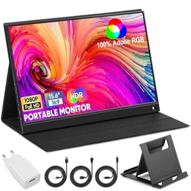 Imagem de 15.6'' Monitor Portátil Conectado com Dupla/HDMI, Monitor de Laptop com Suporte Dobrável, IPS Extensor de Tela para Notebook, Tela de Viagem para Laptop PC y Telefone