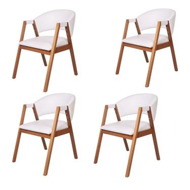 Imagem de Kit 4 Cadeiras Madeira de Eucalipto Estofada Courino Hibisco Branco/Amêndoa