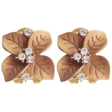 Imagem de Navachi Brincos banhados a ouro 18 k com folhas esmaltadas coloridas e omegas nas costas, Zinco Zircônia cúbica, Zircônia cúbica