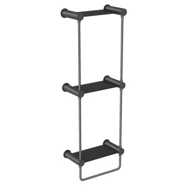 Imagem de YUMORE Armazenamento de toalhas preto fosco para banheiro, toalheiro de 3 camadas com prateleira e barra de toalhas, toalheiros montados na parede para armazenamento e organizador de toalhas de