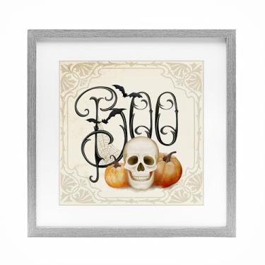 Imagem de Stupell Industries Something Wicked Boo Impressão emoldurada cinza sob o vidro design por Nicole Tamarin, 13 x 13