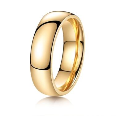 Imagem de YOESDIE Aliança de casamento de titânio de ouro 2 mm, 4 mm, 6 mm, 8 mm, 10 mm, para homens e mulheres | Aliança de casamento simples, altamente polida, ajuste confortável, tamanho 5-13, 6, Titânio