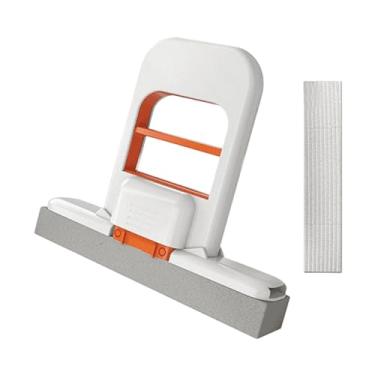 Imagem de Fxzqgnh Esfregão Compacto E Autotorcedor com Barra de Compressão, Esfregão Portátil para Balcões de Cozinha, Resistente para Cantos Apertados, Multifuncional, Branco Laranja, Tamanho real