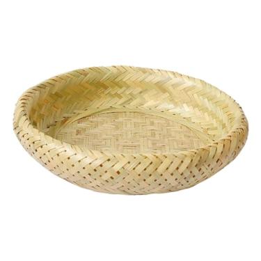 Imagem de IEUDNS Bandeja redonda de bambu para servir, acessórios para cesta, bandeja decorativa para comida, prato feito à mão para café da manhã, vegetais e lanches, Grande