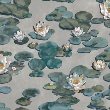 Imagem de Vinjiasin Papel de parede floral boho cinza e verde papel de parede vintage lótus contato neutro removível papel de parede à prova d'água para banheiro, quarto, apartamento, parede, rolo de vinil 43 x