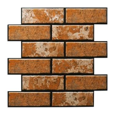 Imagem de Painéis de parede 3D Faux Brick Peel and Stick, pacote com 10, papel de parede autoadesivo à prova d'água e à prova de óleo para sala de estar, cozinha, quarto, azulejos decorativos removíveis e