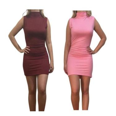 Imagem de Kit c/2 Vestidos Gola Alta Canelado - Empório J, Vinho, Rosa bb, Único