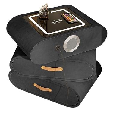 Imagem de Mesa de cabeceira giratória com 3 gavetas grandes para quarto, sala de estar, mesa de cabeceira moderna de madeira com compartimento aberto