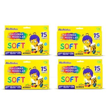 Imagem de Massinha de Modelar Acrilex 15 Cores 220g  Kit 4 Unidades, N/A, Divers