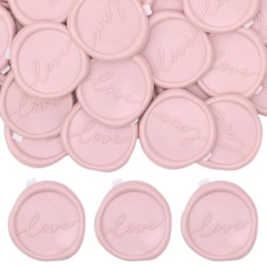 Imagem de Adesivos de selo de cera Pink Love - 50 peças de adesivos de vedação de cera de convite de casamento para festa, adesivo autoadesivo em relevo para envelopes, aniversário, chá de panela, embrulho de