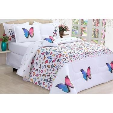 Imagem de Kit Edredom Cobertor Queen Borboletas Dupla Face Micropercal (Branco)