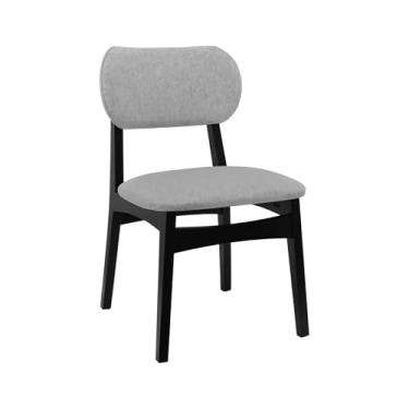 Imagem de Cadeira Armonia Madeira Maciça Encosto Anatômico - Preto - Assento Estof. Linho Cinza Mescla Impermeável