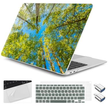 Imagem de Yebiseven Capa para MacBook Air de 13 polegadas M1 2021 2020 2019 2018 modelo A2337/A2179/A1932, capa rígida para laptop com capa de teclado e protetor de trackpad e 2 adaptadores OTG, árvores