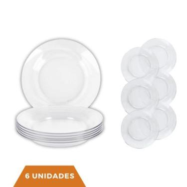 Imagem de Conjuntos de 6 Pratos de Vidros Transparentes Fundos 22cm - PRATICASA