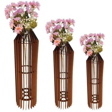 Imagem de Vaso de Chão Decorativo Grande MDF PENEDO - LENOBRE, Marrom, Kit com 3