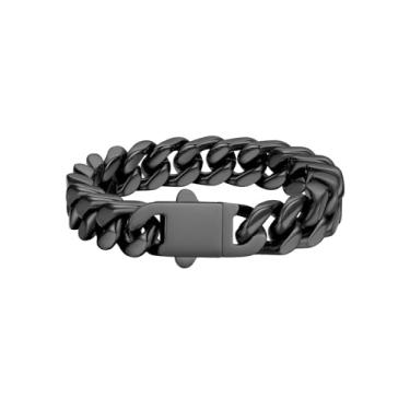 Imagem de FaithHeart Pulseira masculina de elos cubanos de aço inoxidável – 5/7/9/12 mm de largura 19 cm/21 cm/22,9 cm preto/prata/banhado a ouro pulseira de corrente de pulso resistente hip hop joias presentes