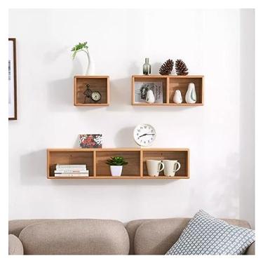 Imagem de Prateleiras flutuantes, conjunto de 3 prateleiras de parede de armazenamento de madeira de fazenda montadas na parede, prateleiras de exibição de decoração de casa para sala de estar, quarto
