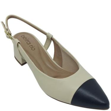 Imagem de Sapato Beira Rio Feminino Napa Turim com Tira e Fivela, Creme, Preto, 