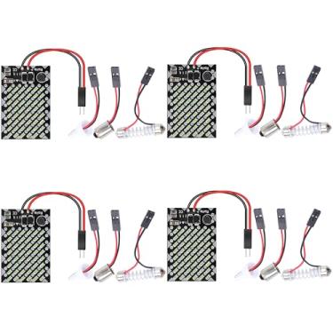 Imagem de QAUBEN Pacote com 4 Luzes de Domo LED 3014 48-SMD Luz de Painel LED para Interior de Carro, Luz de Placa de Leitura, Teto, Lâmpada de Mapa com Adaptadores Festoon BA9S T10 Azul Gelo (DC 12-24V)