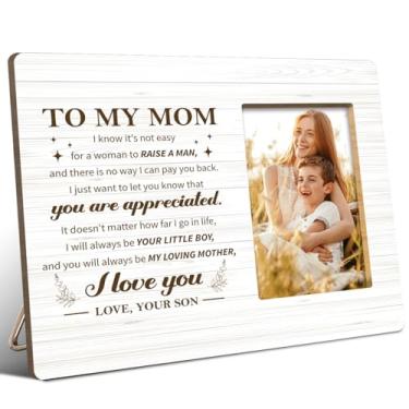 Imagem de JANLAN Porta-retrato para mãe e filho, presente para mãe, aniversário, Natal, Dia das Mães, I Know It's Not Easy for a Woman to Raise a Man Mommy, adequado para fotos de 10 x 15 cm
