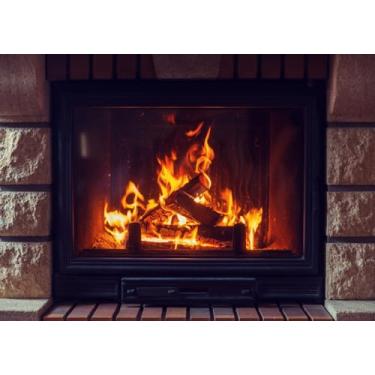 Imagem de Fmarui Pano de fundo de lareira de Natal, 2,1 x 1,5 m, lareira de tijolo, parede, chama, lenha, fundo para festival de inverno, Natal, feriado, ano novo, decoração de festa de aniversário, adereços de