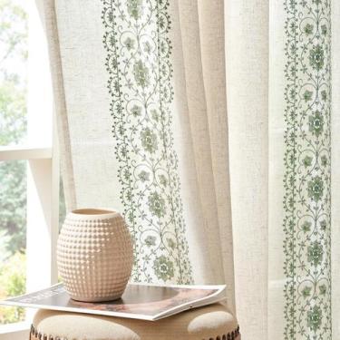 Imagem de Cortinas jinchan Linen Blend 214 cm verde sálvia com bordado