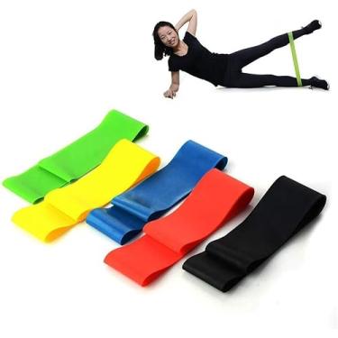 Imagem de Kit 5 Faixa Elastico Extensor Para Exercicios Em Casa Fita de Alongamento Para Pernas Yoga e Pilates Mini Band Premium