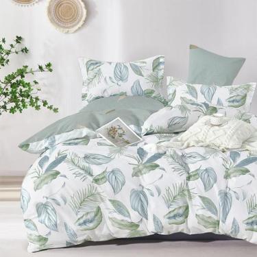 Imagem de Conjunto de edredom LEMIROE Botanical Cotton King Size Verde Sálvia